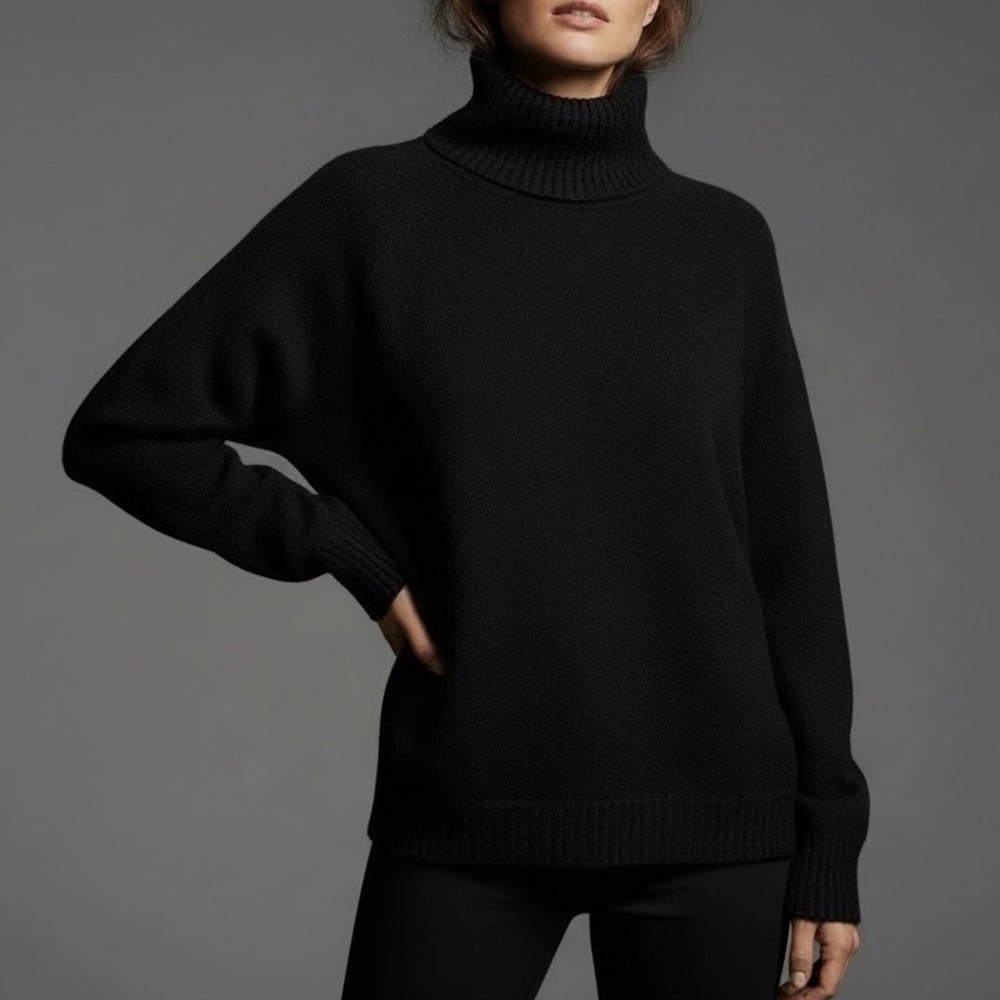 NWT Womens S J.CREW Loose Black Alpaca Wool Turtleneck Supersoft Yarn Sweater